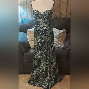 Tiffany Design Strapless Satin Lined Leopard Print Dress With Embellished Waist